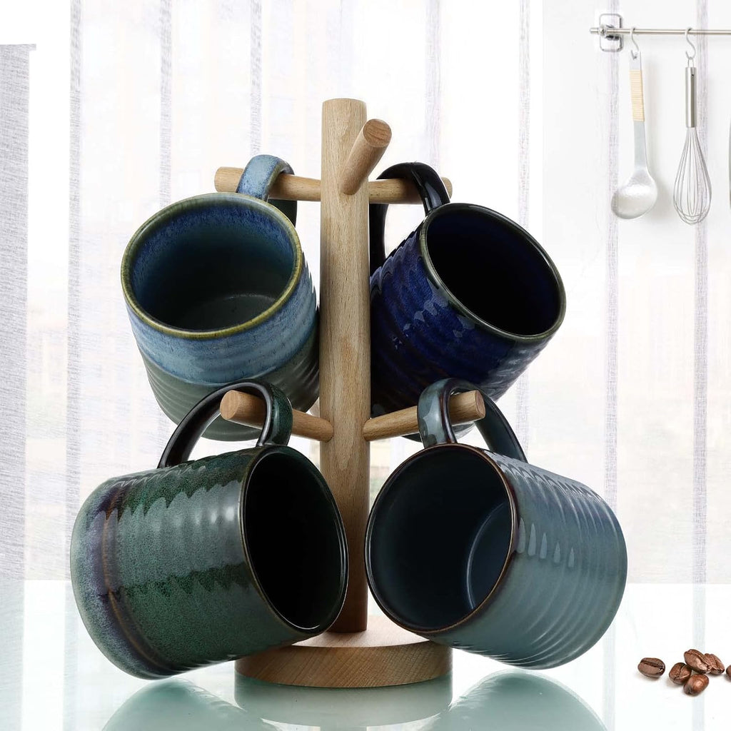 Handcrafted Large Ceramic Coffee Mug, Pottery Tea Cup for Office and Home, Big Handle Easy to Hold, (Ink Green) 18 Oz
