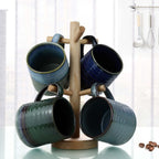 Handcrafted Large Ceramic Coffee Mug, Pottery Tea Cup for Office and Home, Big Handle Easy to Hold, (Ink Green) 18 Oz