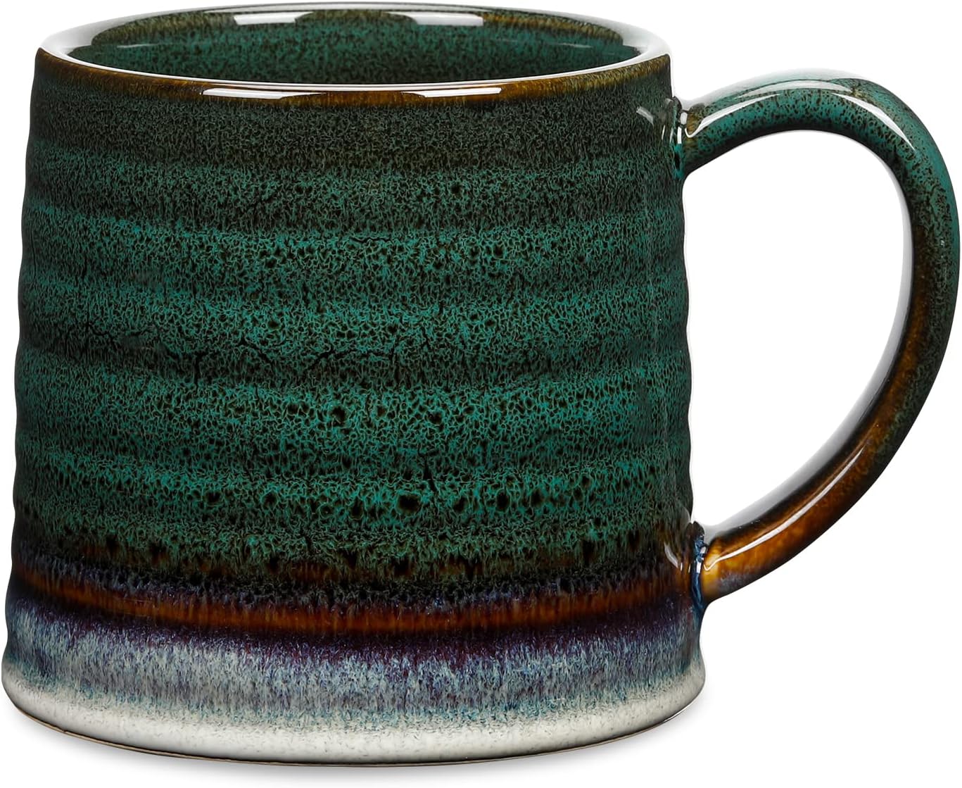 Handcrafted Large Ceramic Coffee Mug, Pottery Tea Cup for Office and Home, Big Handle Easy to Hold, (Ink Green) 18 Oz