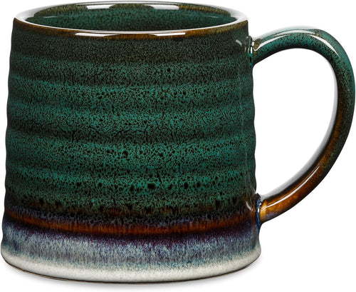 Handcrafted Large Ceramic Coffee Mug, Pottery Tea Cup for Office and Home, Big Handle Easy to Hold, (Ink Green) 18 Oz