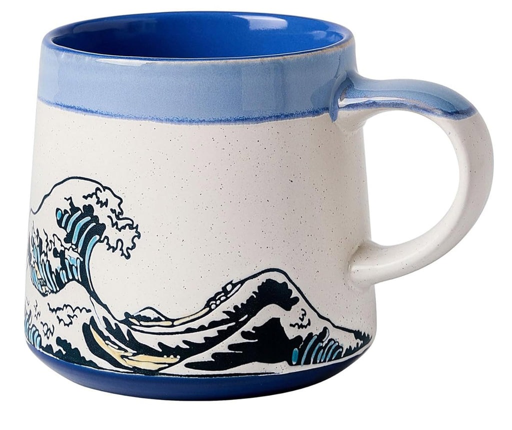 Handmade Japanese Ukiyo-e Large Ceramic Coffee Mug, Artistic Pottery Big Tea Cup for Office & Home, 15oz
