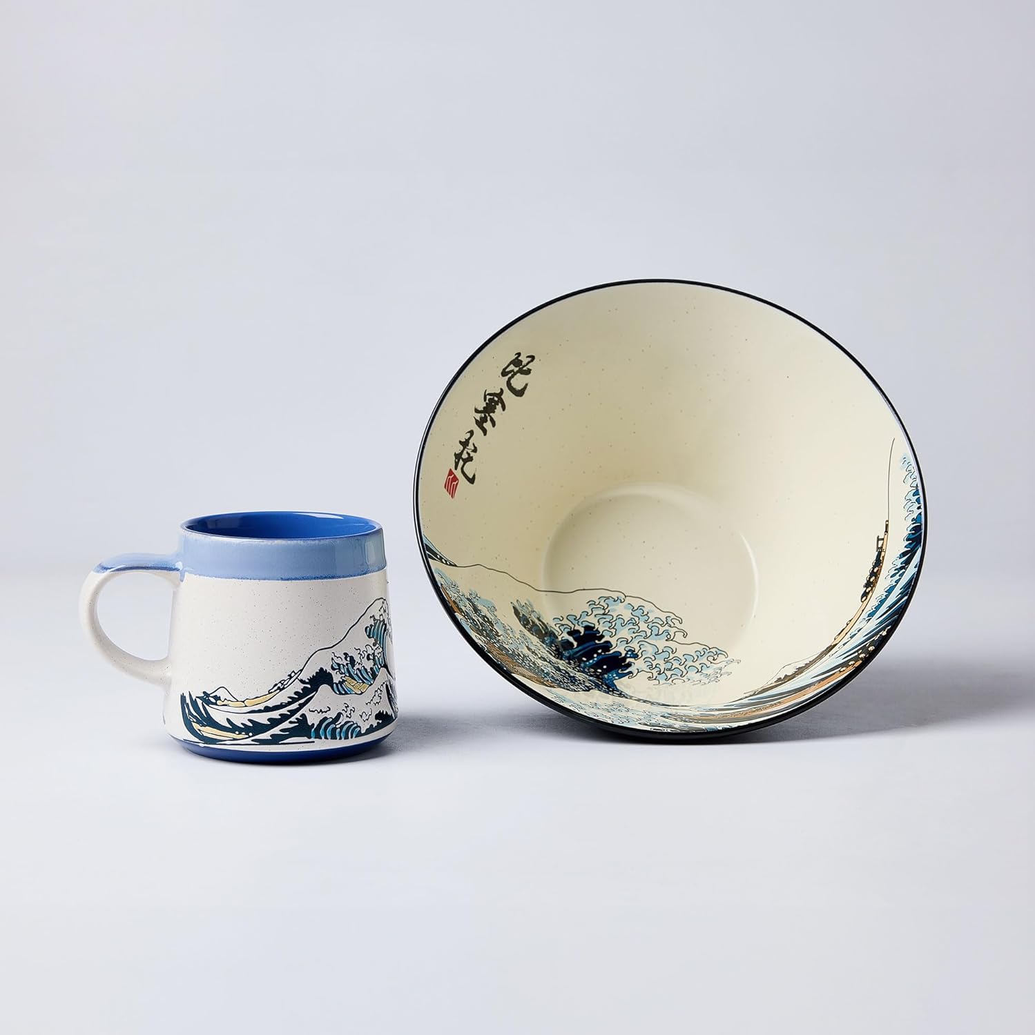 Handmade Japanese Ukiyo-e Large Ceramic Coffee Mug, Artistic Pottery Big Tea Cup for Office & Home, 15oz