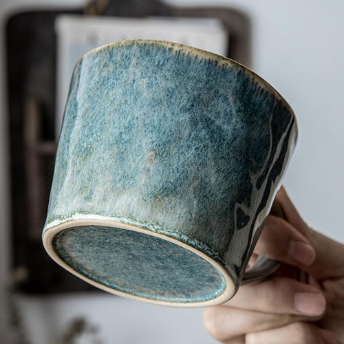 Handcrafted Ceramic Coffee Mug, Tea Cup with Handle, Vintage Coffee Cup for Office and Home, 12 oz