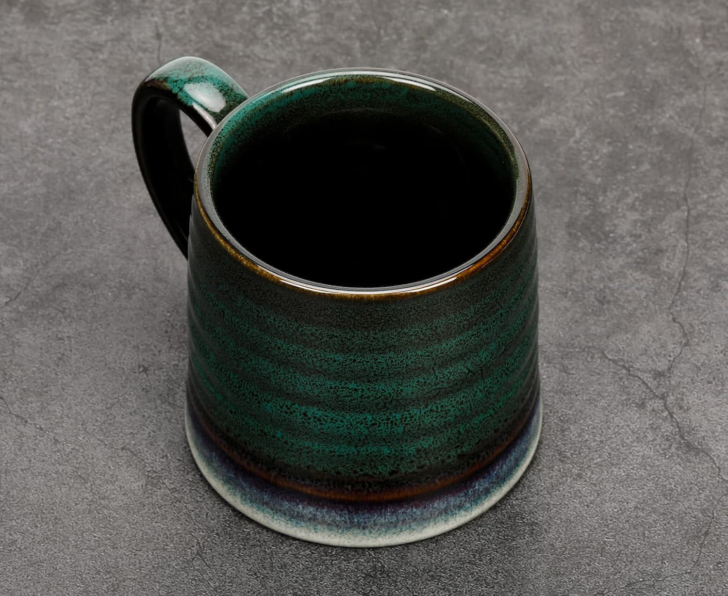Handcrafted Large Ceramic Coffee Mug, Pottery Tea Cup for Office and Home, Big Handle Easy to Hold, (Ink Green) 18 Oz